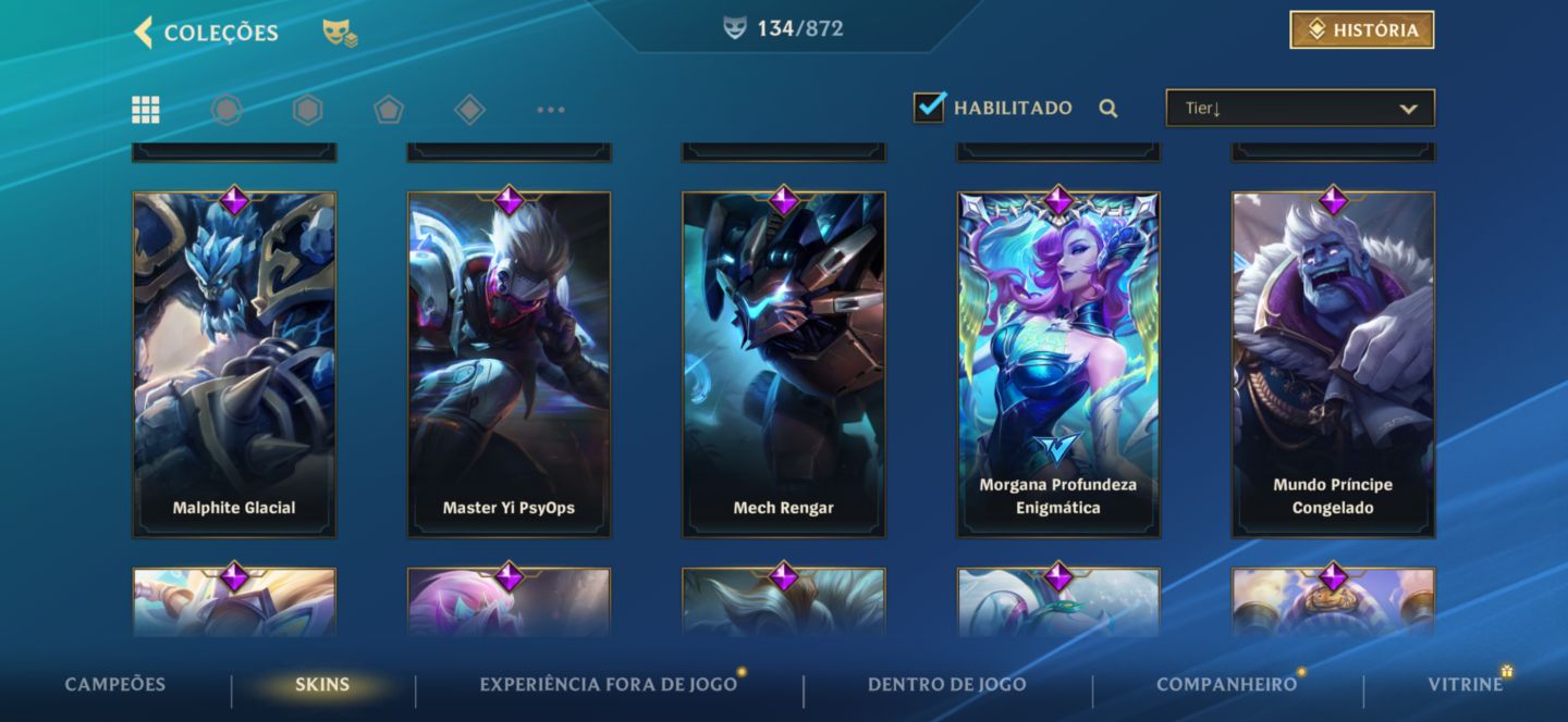 Conta 134 skins e 4 míticas