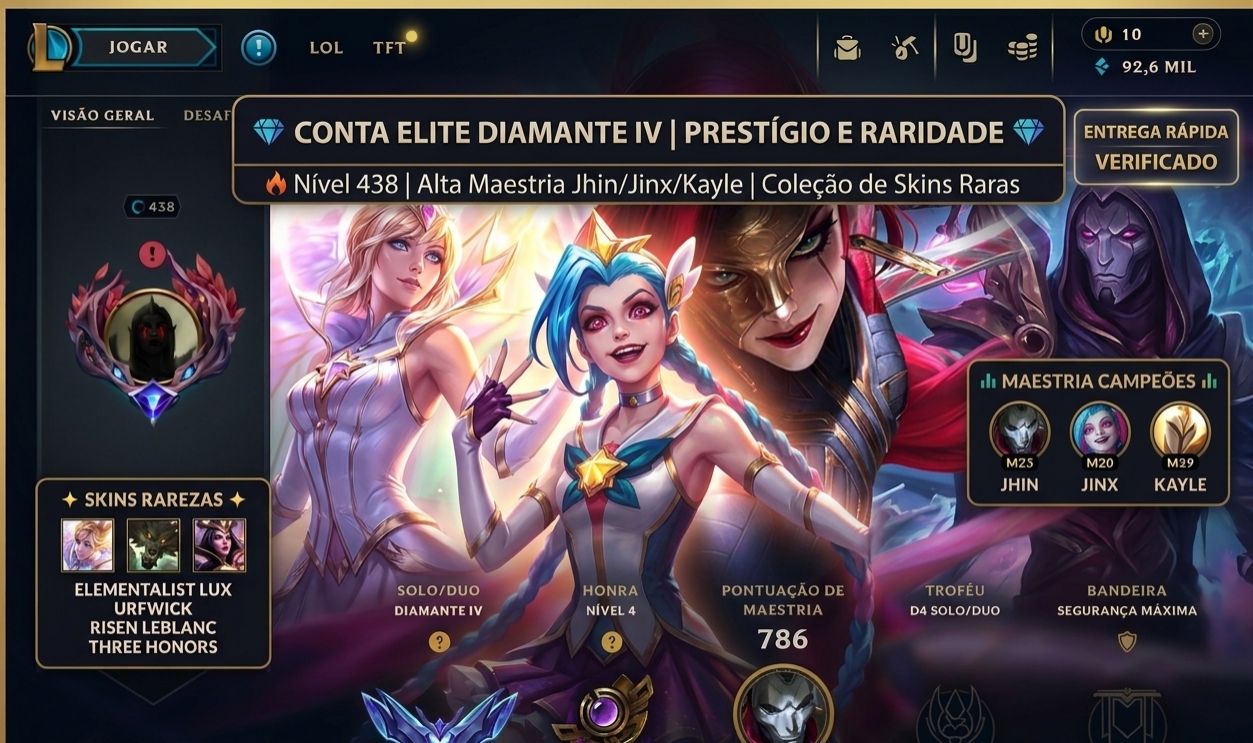 ARCANE FRACTURED JINX |URFWICK | LVL 438 | Da4 | LUX ELEMENTALISTA | FULL ACESSO