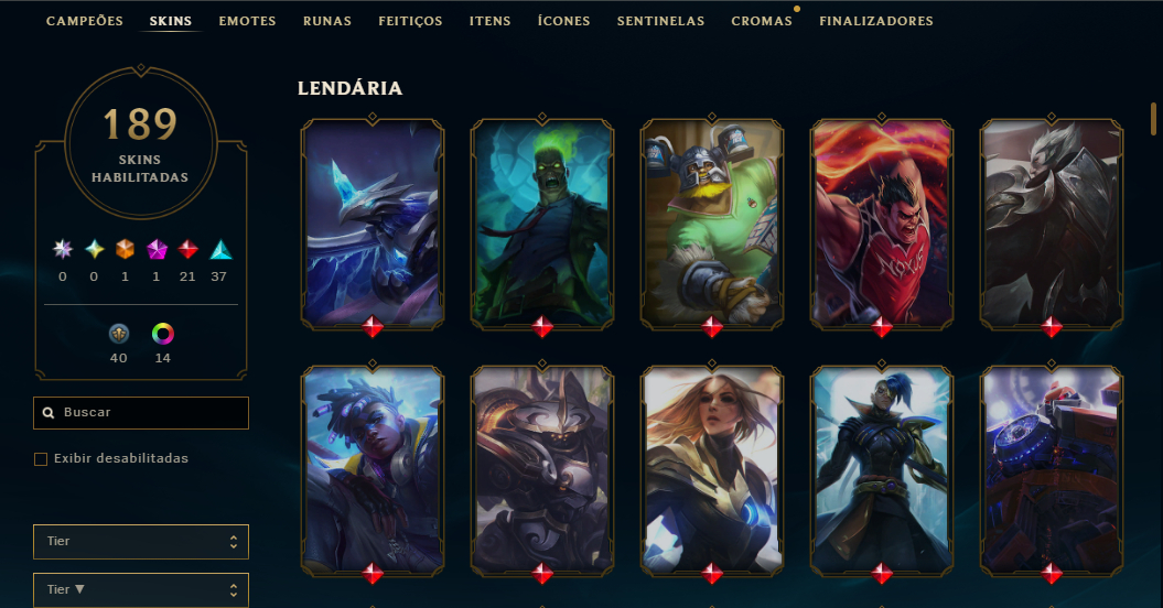 Conta LOL sem jogar rank desde 2020. Várias skins e campeões habilitados