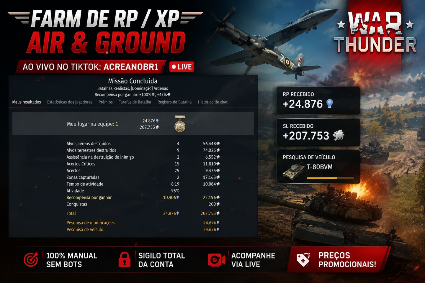 WAR THUNDER GRIND XP | Todos os Serviços em Promoção | 100% Manual