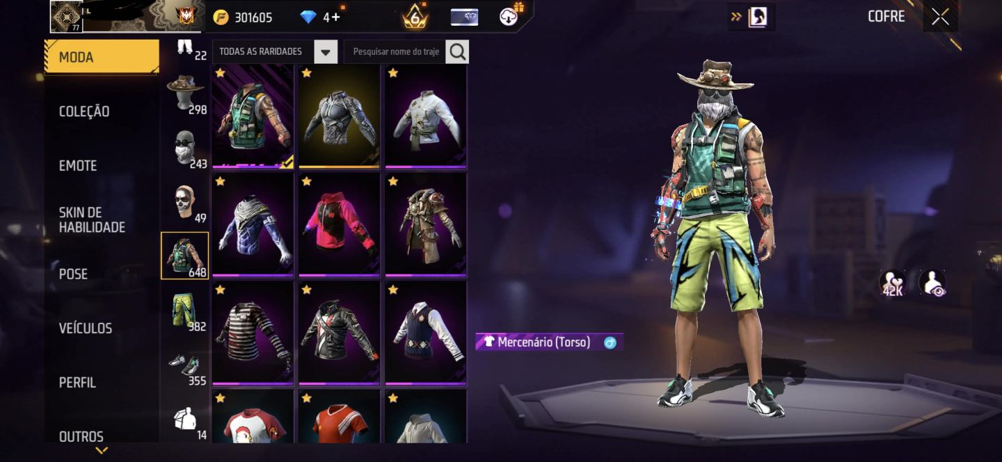 CONTA DE FF GEMADA STEAM PUNK+PRIME 6 + FREE FIRE+ PUNHOS + TOP CRIMINAL ROXO