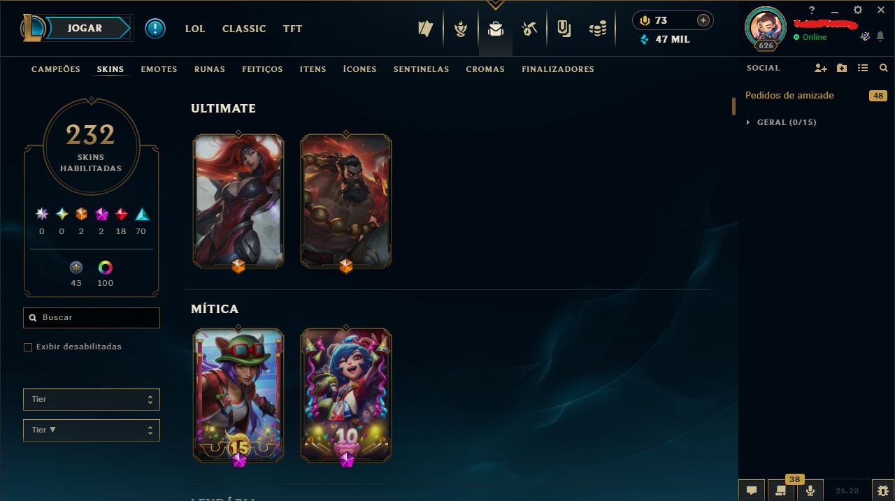 Conta esmeralda com 232 skins nivel 626 Esmeralda com todos os campeões