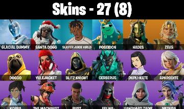 CONTA FORTNITE COM 27 SKINS GLACIAL DUMMY/SANTA DOGG/ZEUS/HADES/RUST/FELINA