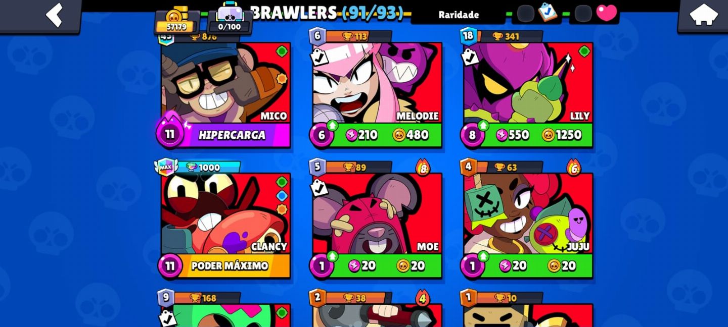 Conta Brawl Stars Rara 91/93 personagens - Vem no Certo