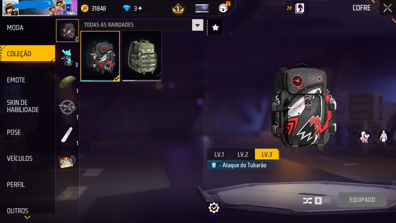 CONTA FREE FIRE SKIN ISAGUI PLATINA COM NICK COLORIDO