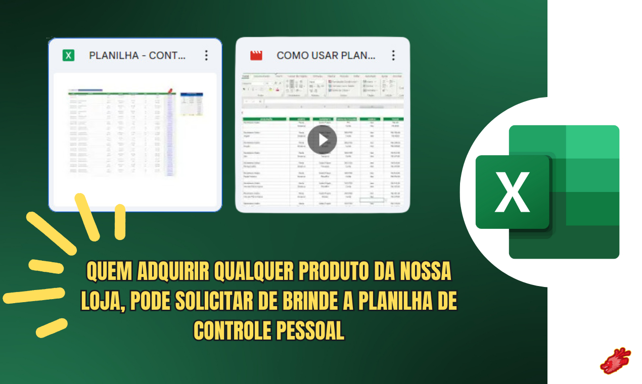PLANILHA EXCEL FLUXO DE CAIXA CONTROLE PESSOAL + BRINDE