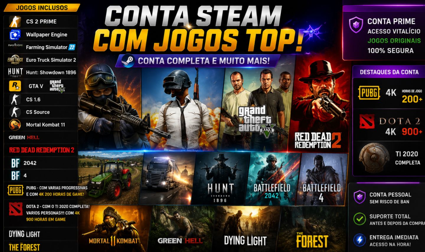 Conta STEAM LVL 38 - VARIOS JOGOS! E SKINS!