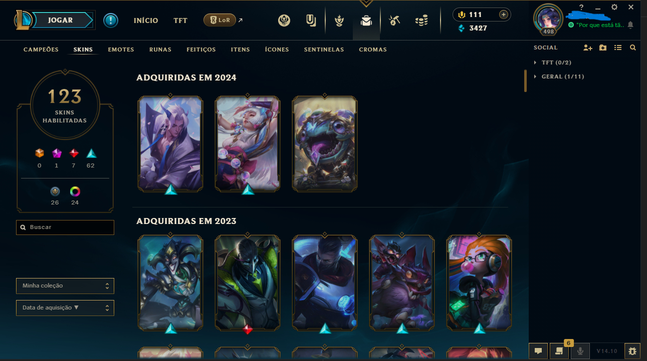 CONTA LOL 123 SKINS, 153 CAMPEÕES, CRIADA 2018