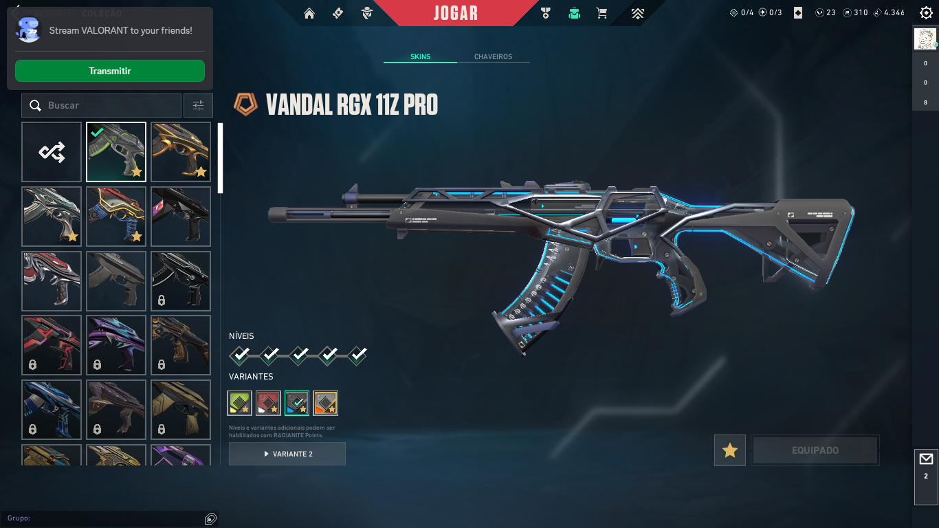Conta de valorant, 3 skins de vandal, 2 phantom, 1 operator e 1 faca. gold 2