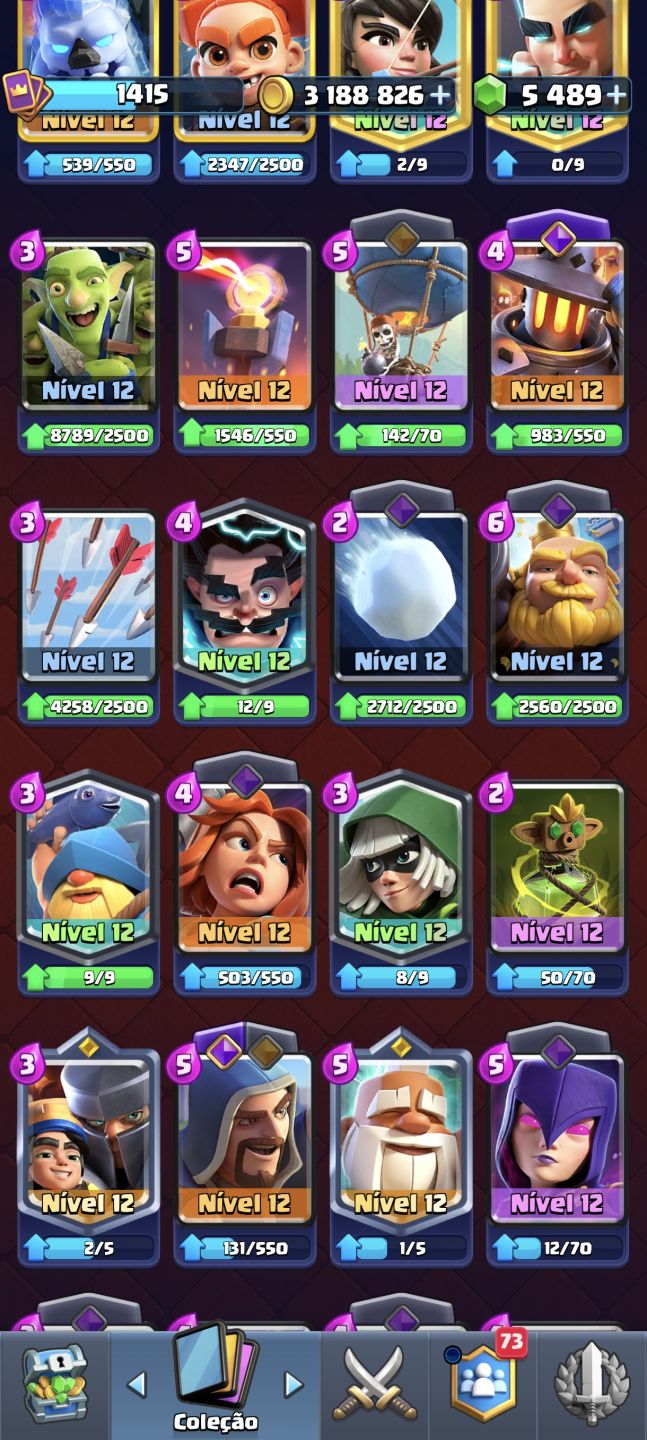 Conta de Clash Royale 10 anos de jogo 3 cartas full