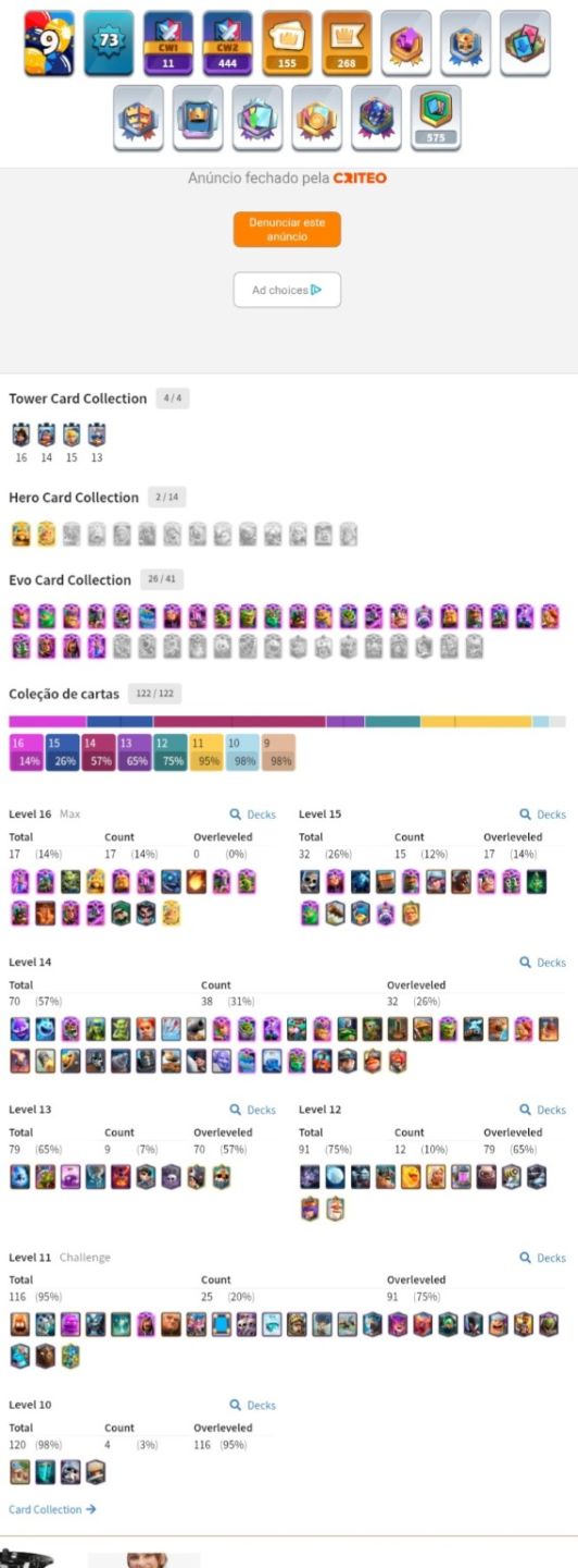 CONTA CLASH ROYALE :FULL Torre do Rei 16 | 17 Cartas Max 26 Evoluções 20 Skins