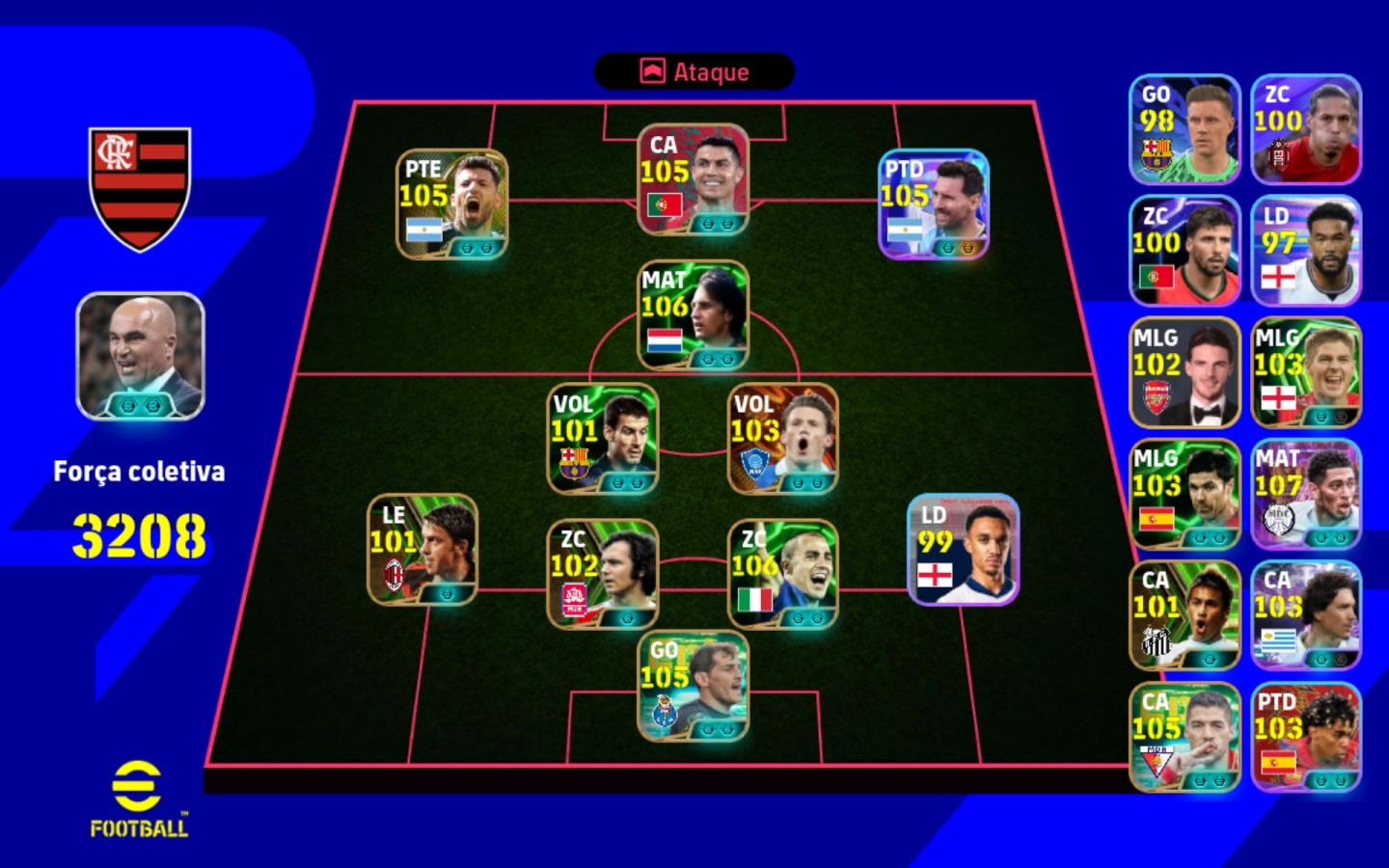 Conta efootbal com messi blitz curler, cr7 105, e mais. (Full acesso)