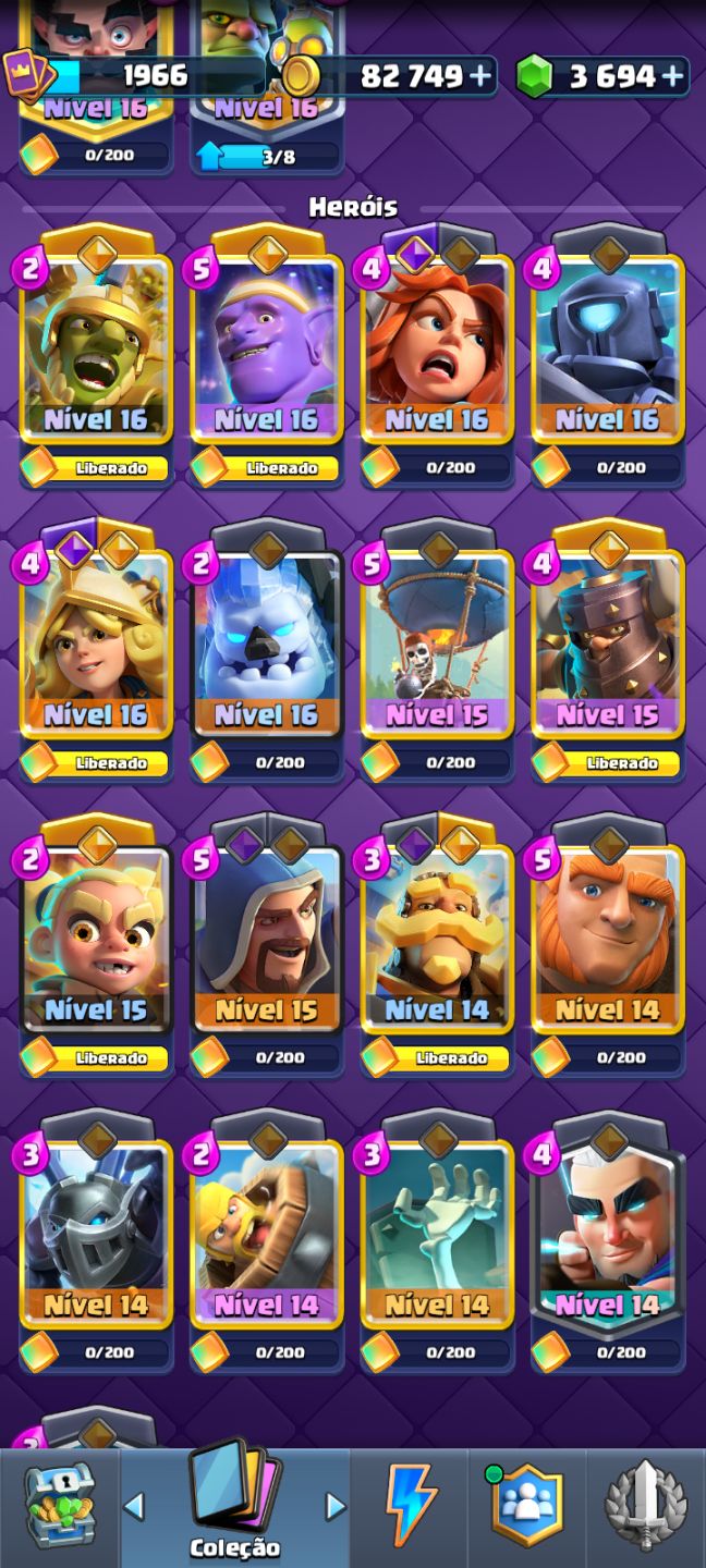 CONTA CLASH ROYALE COM 10 ANOS DE JOGO, REI 16, 21 EVO, 6 HEROIS E MAX trofeus