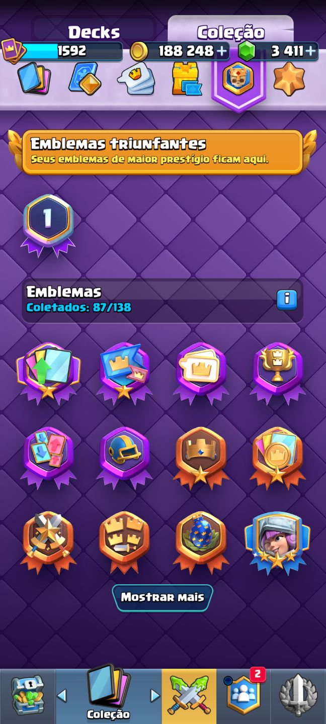 Conta de Clash Royale, com 14K de troféus, liga 3, competitiva e 2.6 full