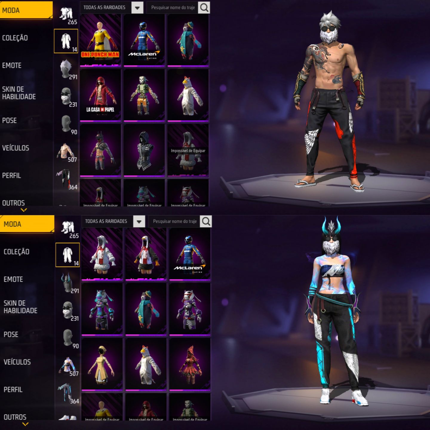 CONTA FREE FIRE PRIME 8, FEMININA E MASCULINA