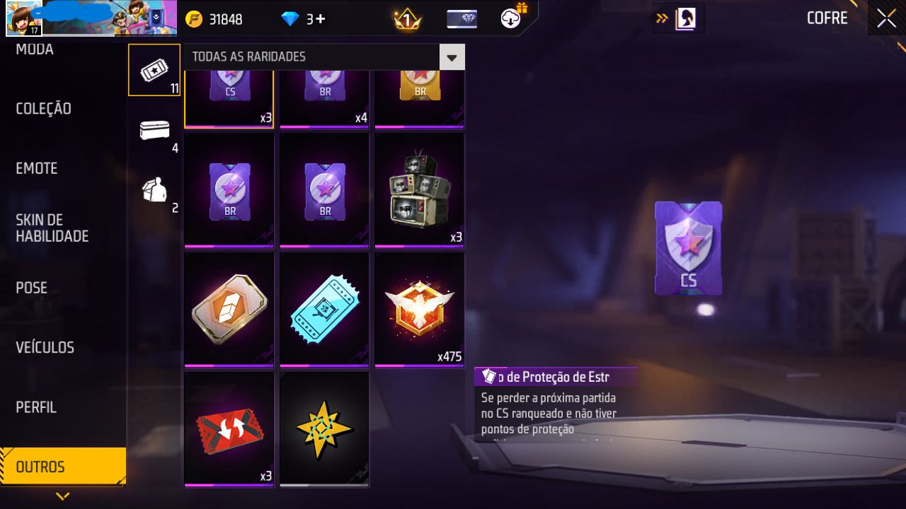 CONTA FREE FIRE SKIN ISAGUI PLATINA COM NICK COLORIDO