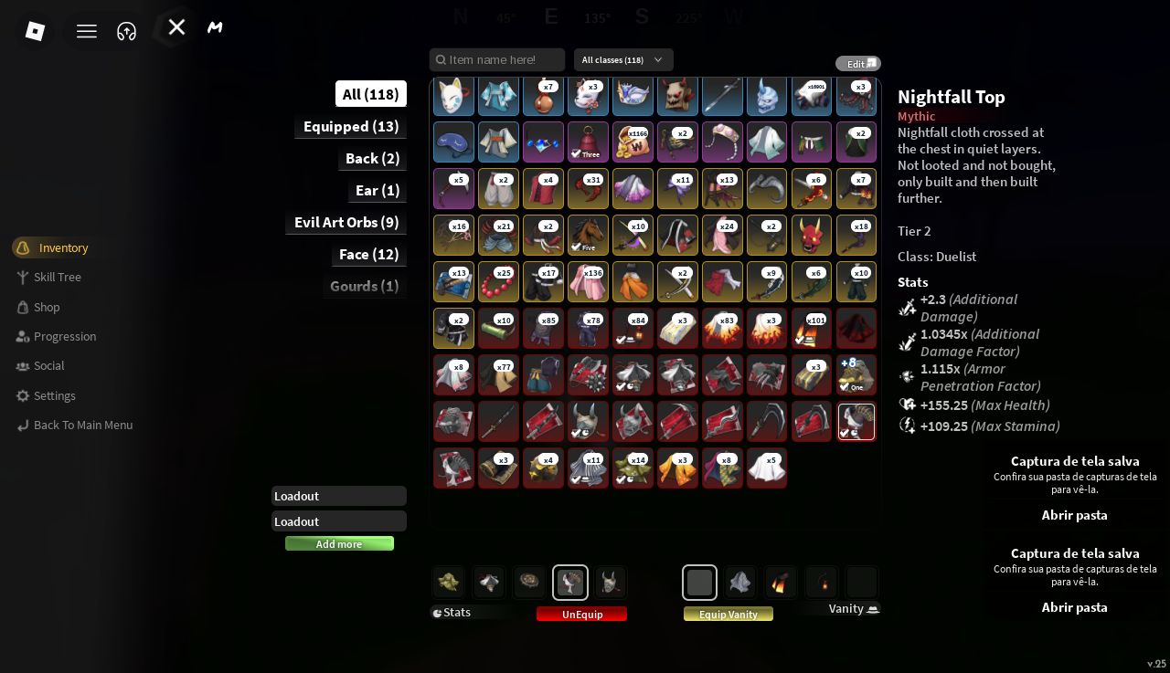 PROJECT SLAYER 2 CONTA LEVEL MAX , GAUNTLES NIGHT FALL T3 +8 CLAN SHINAZUGAWA