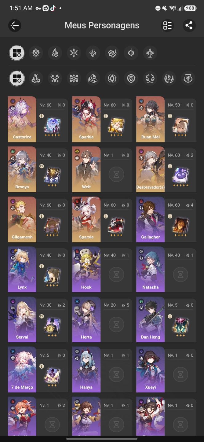 CONTA HSR, CASTORICE, SPARXIE, SPARKLE, RUAN MEI, BRONYA, WELT, GILGAMESH TL 51