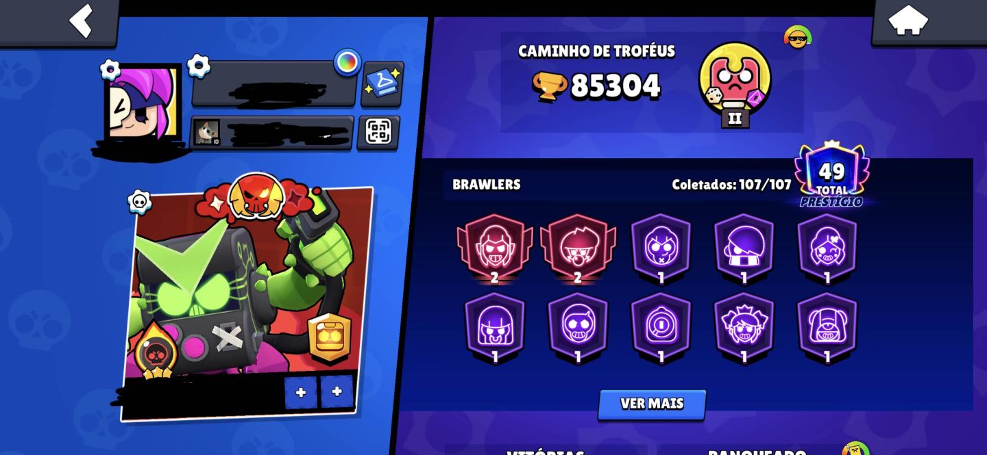 Conta de brawl com mais de 80k de trofeus com varias skins e passes raros.