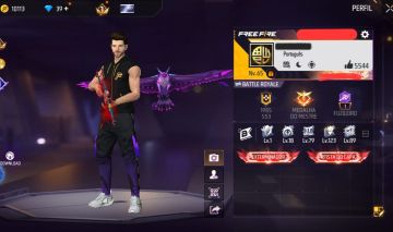 CONTA DE FREE FIRE RARA, COM VÁRIAS SKINS, GOLA ALTA, CALÇA ANGEL VERMELHA E ETC