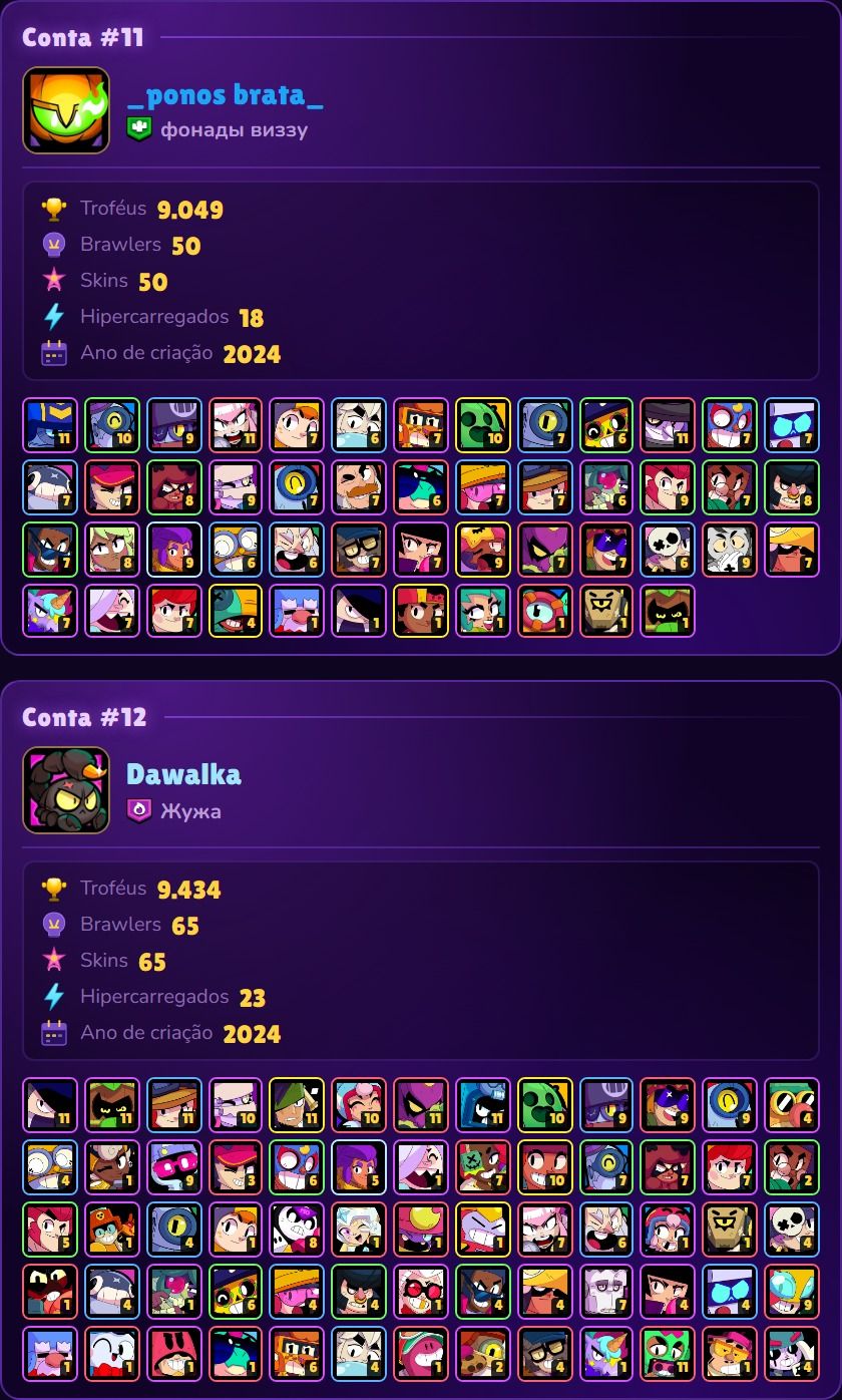 Contas Bralw stars FULL ACESSO Troféu + Lendários