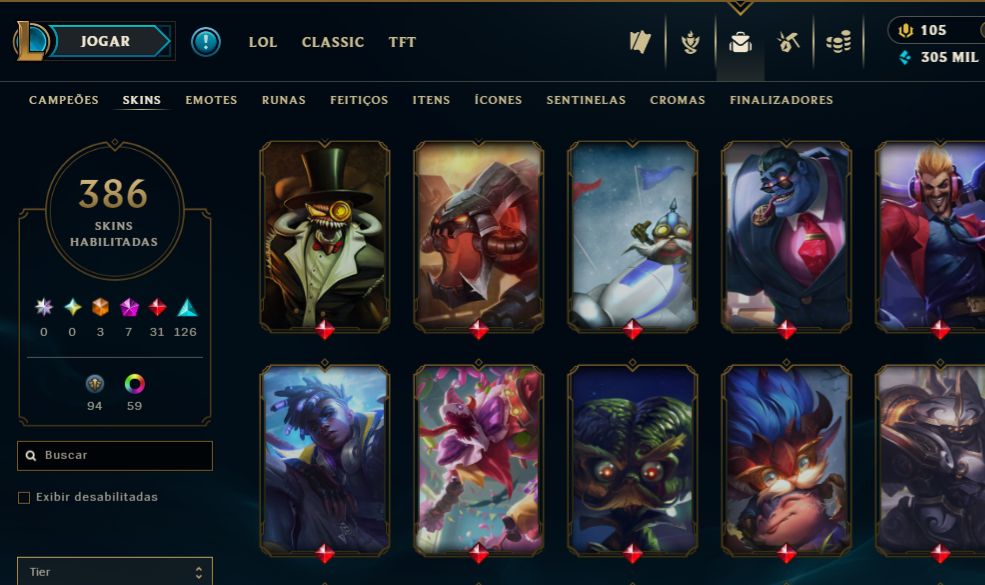 Conta Riot - Gold : 386 Skins LoL