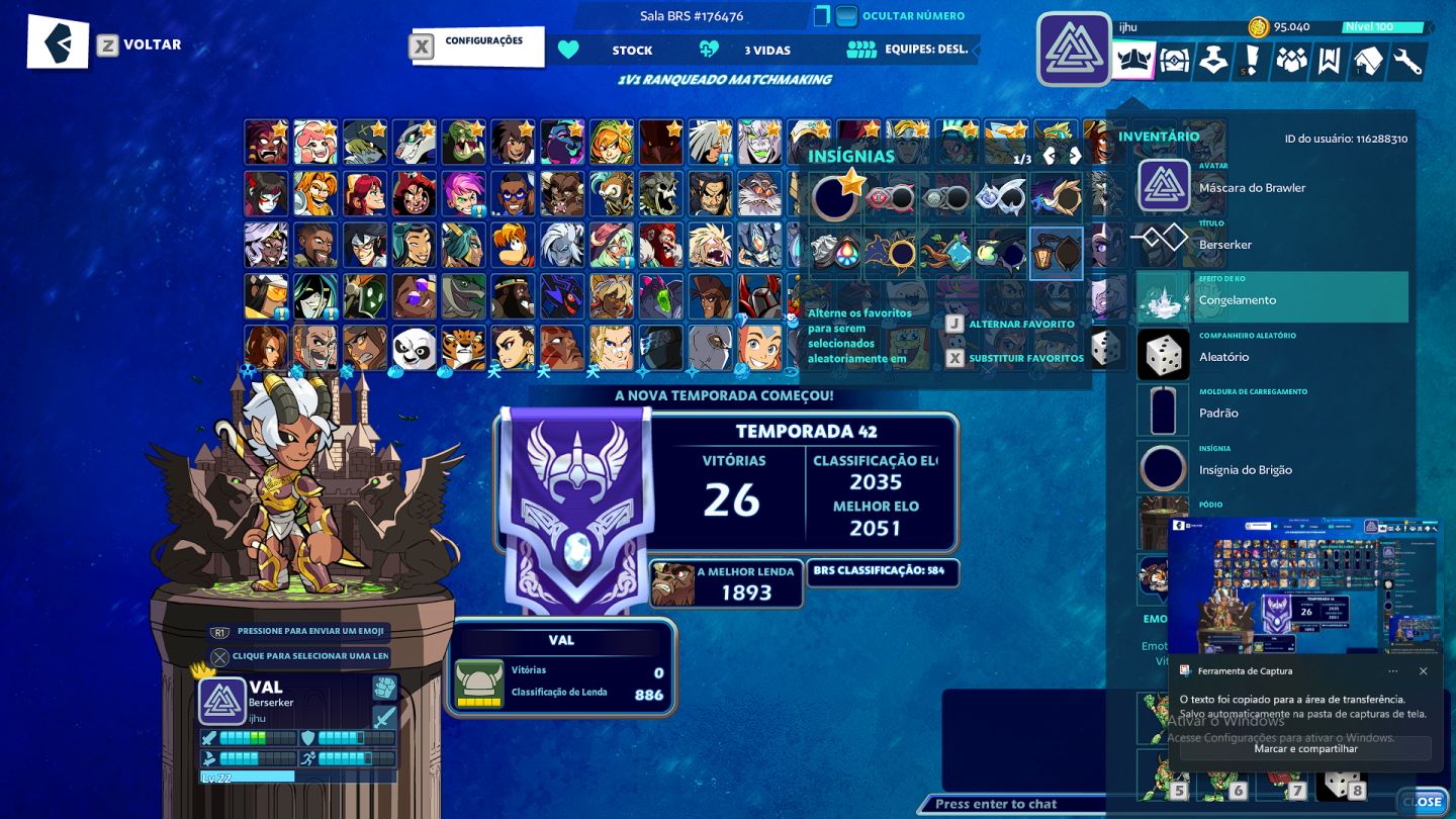 Conta brawlhalla com bastante skin e tudo mais