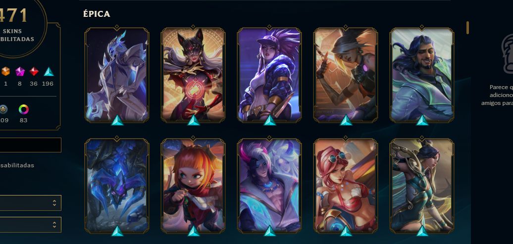 Conta lol esmeralda 2 , 471 skins com skins escolhidas na mão (negociável)