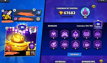 CONTA BRAWL STARS 2019 COM 67K DE TROFEUS 3 SKINS GOLD SKINS DE TIME E 400 GEMAS
