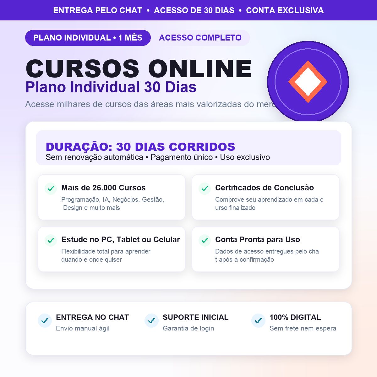 Udemy Plano Individual 30 Dias | Conta Pronta Acesso ao Acervo de Cursos