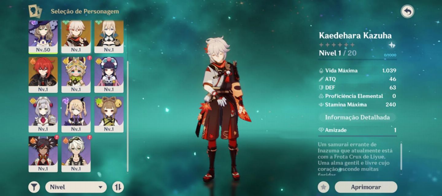 Conta Genshin AR 47 com Kazuha + bis, Diluc, Jean + 150 Giros + Atlas Celestial