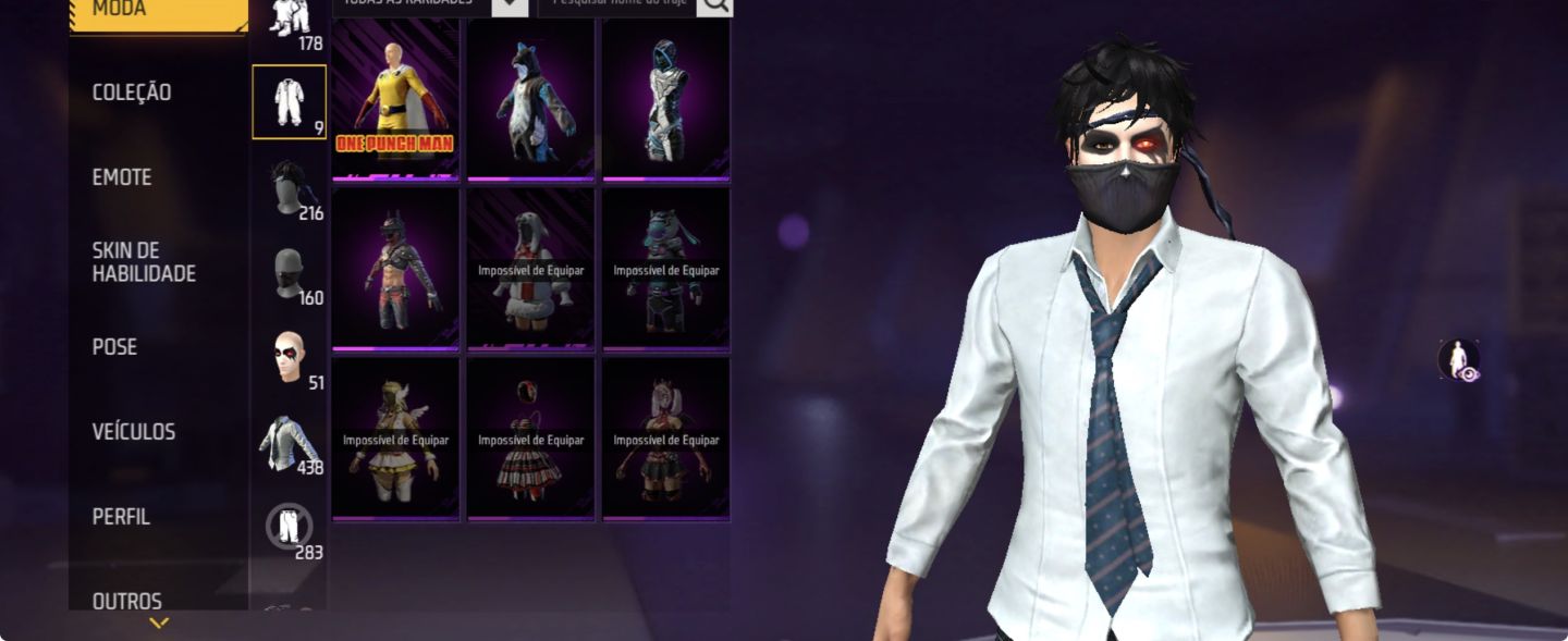 Conta Free Fire com full skins do naruto e mais