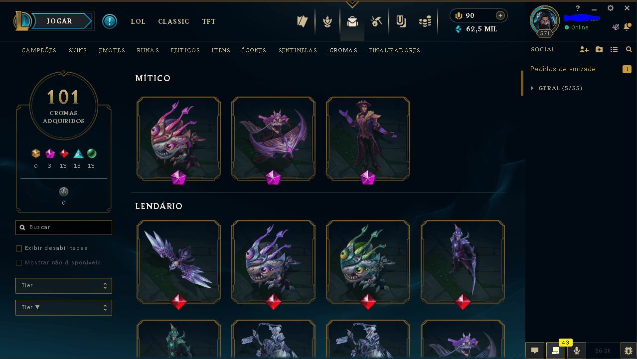 Conta LoL Diamante 1 | Mestre+ desde 2020 | Dono Único + Dados de Criação