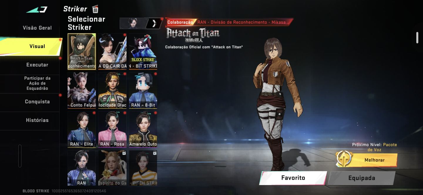 CONTA COM 3 SKINS ETERNAS E 2 DA PARCERIA DO ATACK ON TITAN