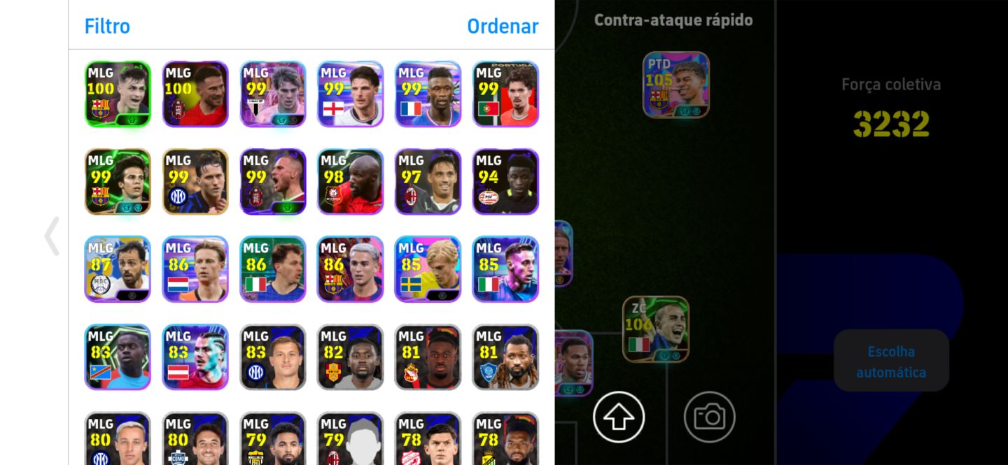 Conta efootball com Neymar, Messi e Yamal do Pack