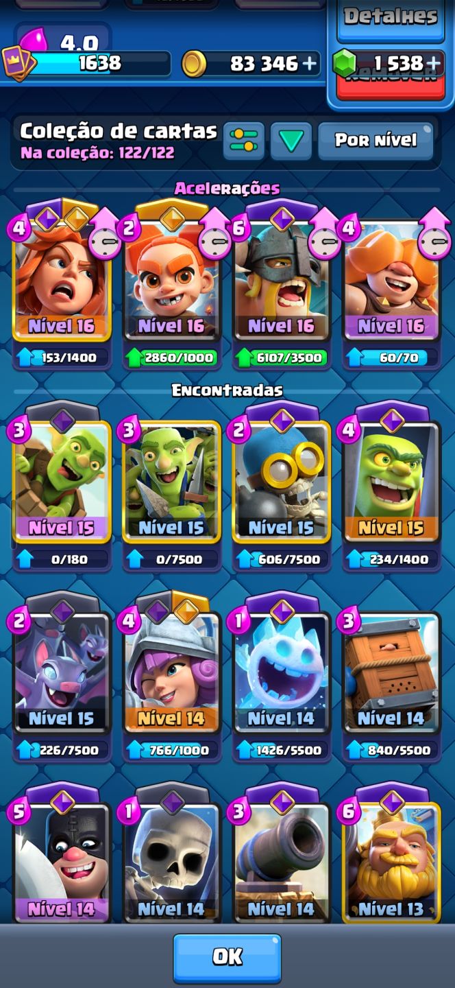 Conta clash royale 12k de troféus com todas as cartas