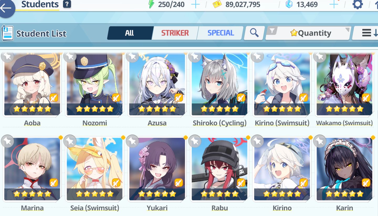 Conta Blue Archive End-Game | 208 Alunas