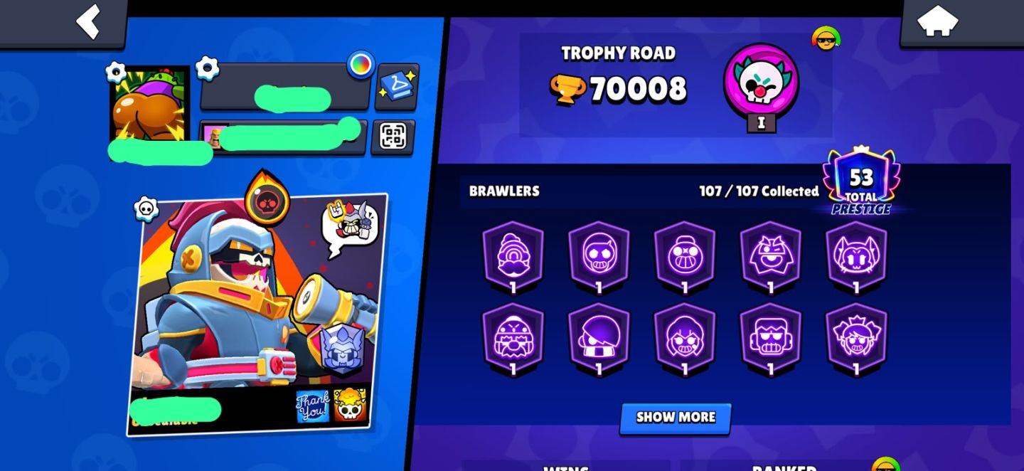 Conta Brawl Stars 2018 COM STAR SHELLY, 70000+ TROFEUS E 53 BRAWLERS PRESTIGE 1