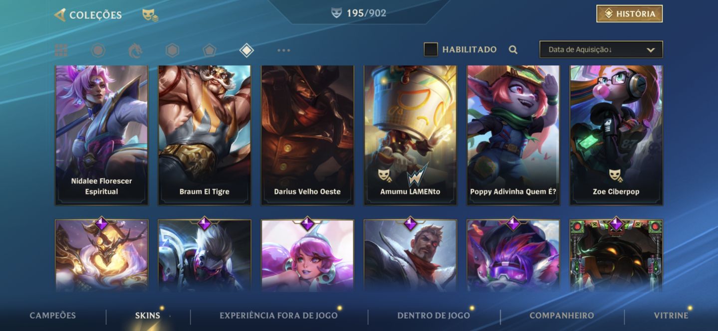 Conta de wild Rift com inúmeras skins