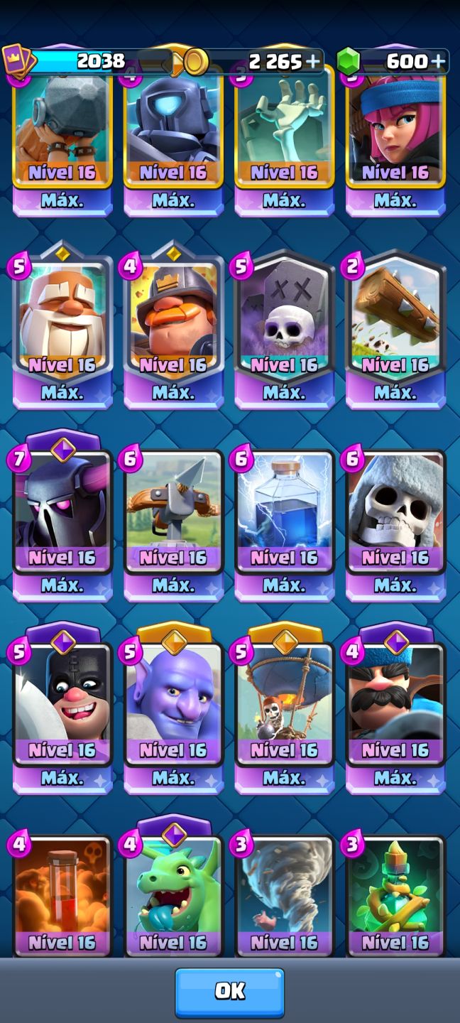 Conta lvl 16 clash royale medalha 10 anos quase full