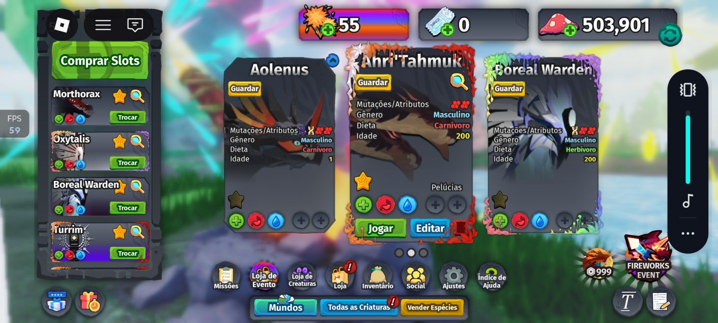 Creatures of sonaria mush e slots para PVP