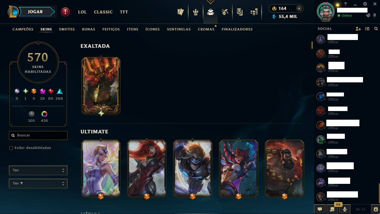 CONTA DO LEAGUE OF LEGENDS/LOL MESTRE COM MUITAS SKINS