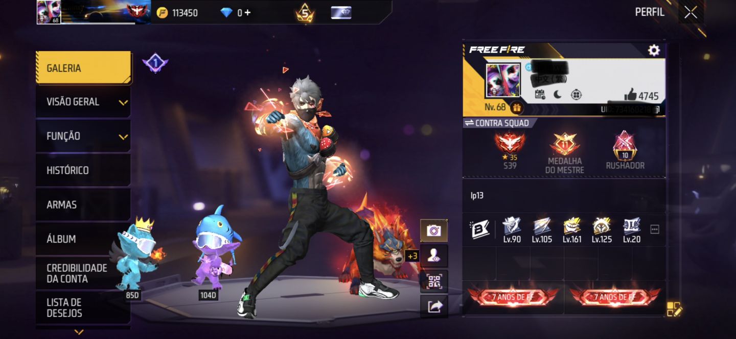 CONTA FREE FIRE LVL 68 | 113K OUROS | 590 PEITORAIS | UMP ATT
