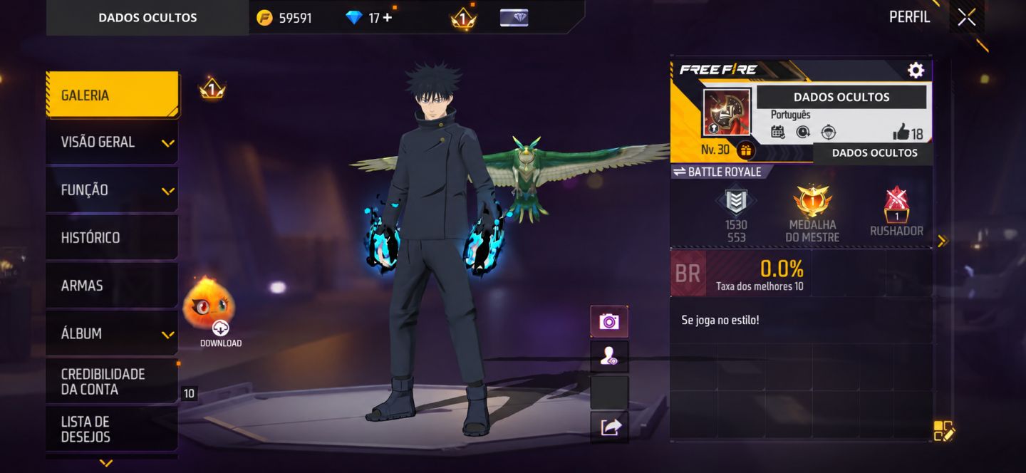 FF LVL 30 | NARUTO + MEGUMI | MESTRE BR/CS | THOMPSON GÁRGULA NV.4 | 59K OURO