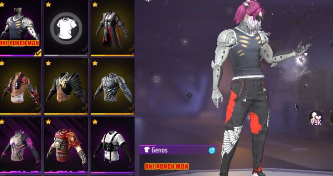 CONTA DE FREE FIRE COM CABELO ROSA, GENOS ONE PUNCHMAN, MANOMAX E ANJO VERMELHA