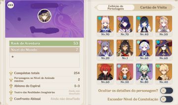 Kokomi c1, raiden, yelan, nicole e aloy. conta de 2021 com 77 resinas.