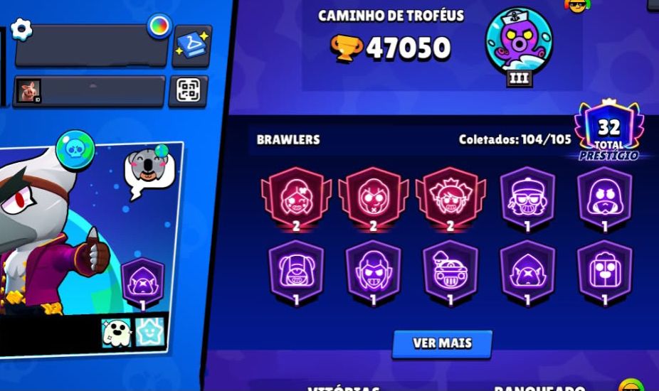 CONTA DE BRAWL STARS 47k de troféus,3 brawllers com 2 k ,32 prestígios,
