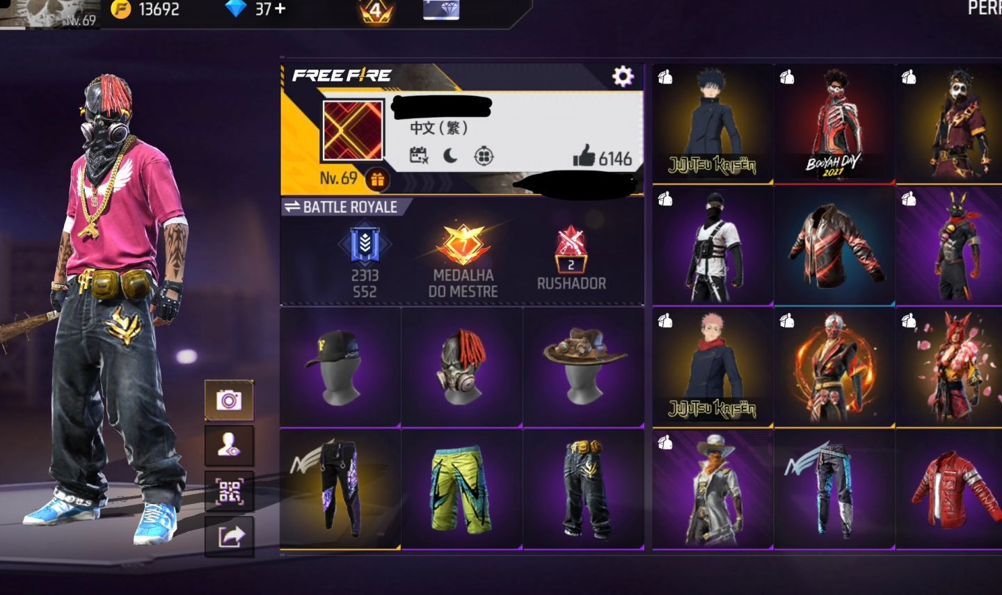 Conta de Free Fire com 2,3,7,8 passe, Incubadora Fitinha, kit angelical.