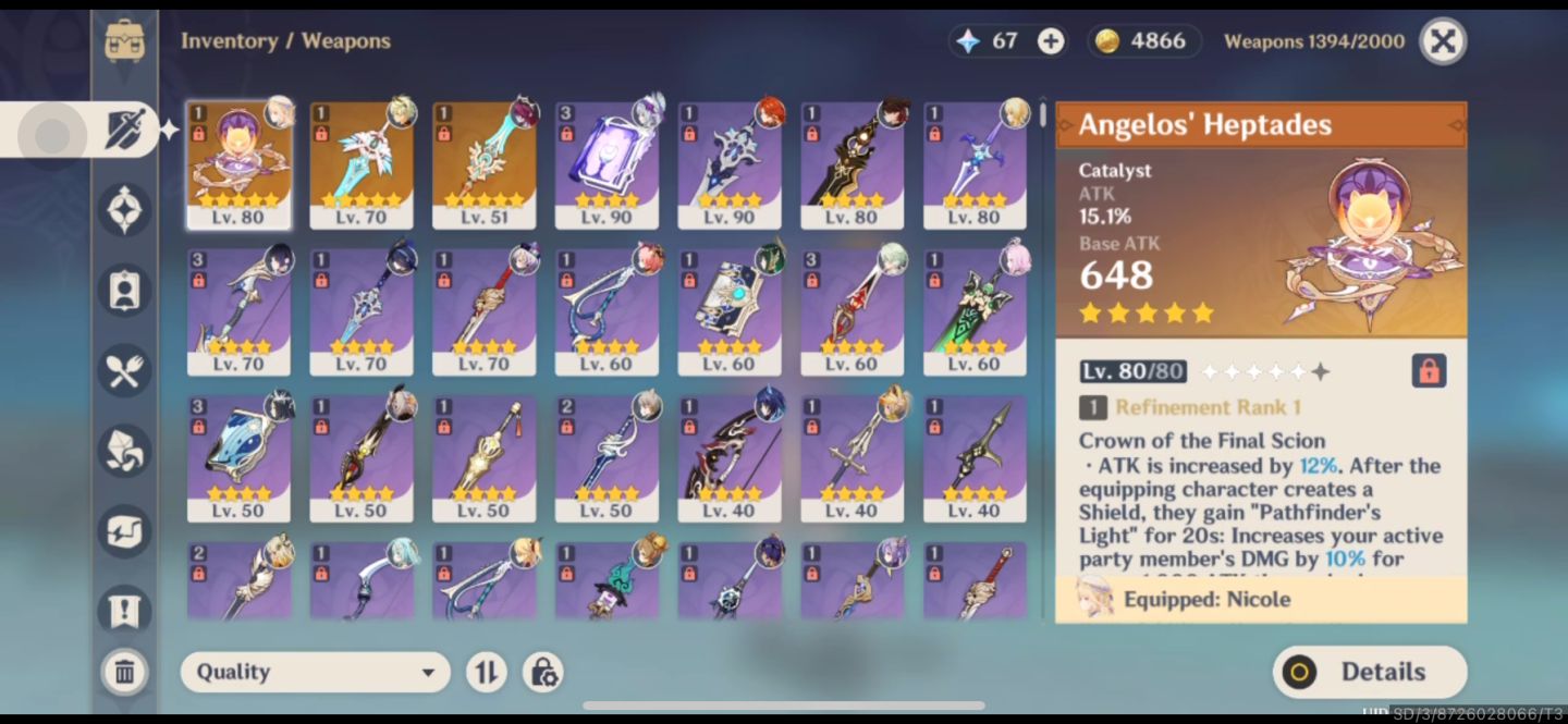 AR56 Premium: Mavuika C1+Xilonen+Nefer Lv90 | Nicole+Arma | Pity Garantido