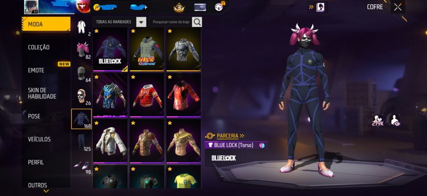 CONTA FREE FIRE | SOMBRA ROXA + BLUE LOCK
